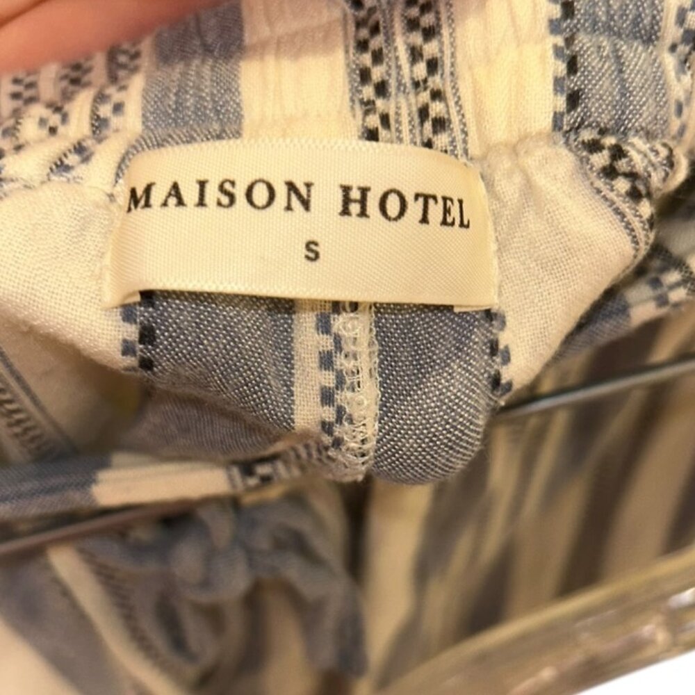 maison hotel chambray blue striped cotton drawstring pants S - Picture 2 of 5